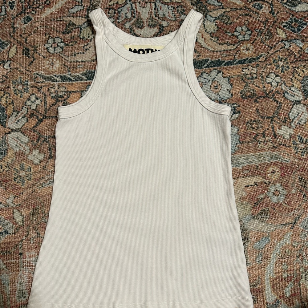 MOTHER White Ribbed Sleeveless Fitted Tank Top